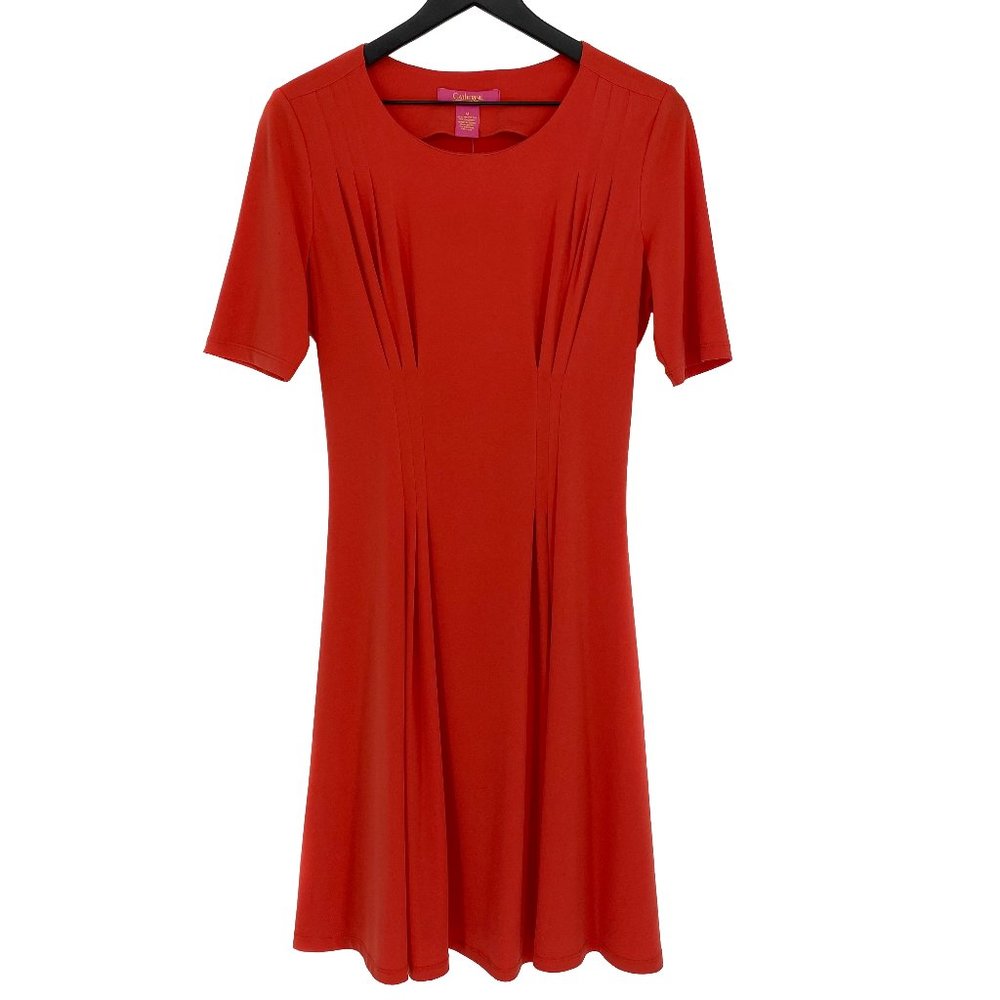 CATHERINE MALANDRINO Tangy Apricot Pleated Sheath Dress Size M